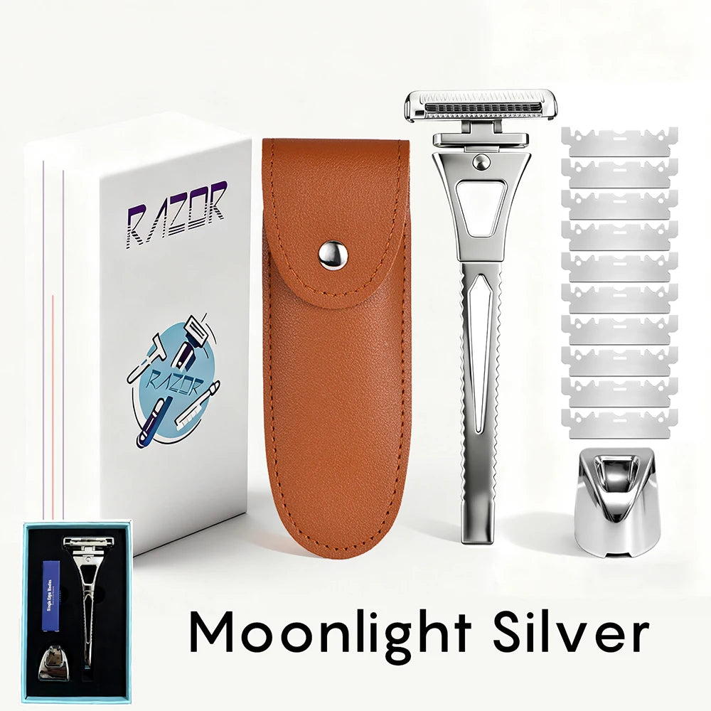 Kit argent clair de lune Couleur Rasoir De Sécurité Métal 4 Lames Demi-Tête Pivotante 4D